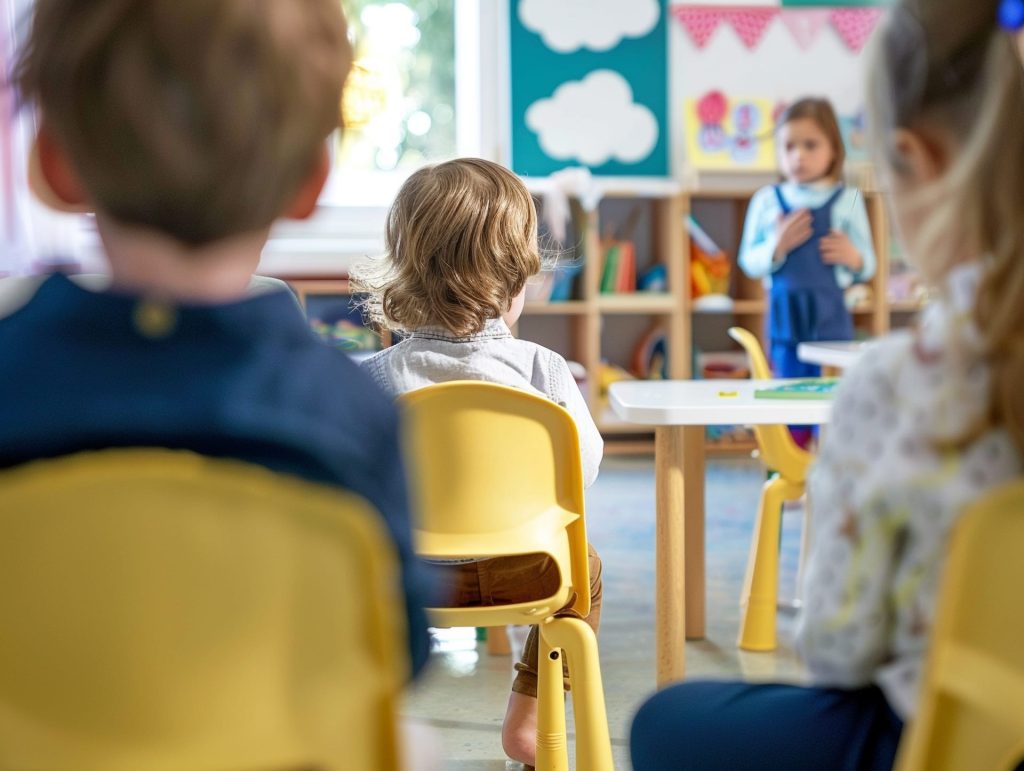 Niños sentados en al aula, vuelta al cole